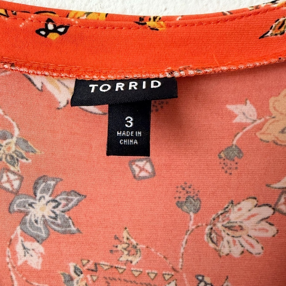 Torrid Orange Floral Print Flutter Sleeve Dress 3X Plus Size Women’s - Picture 5 of 10